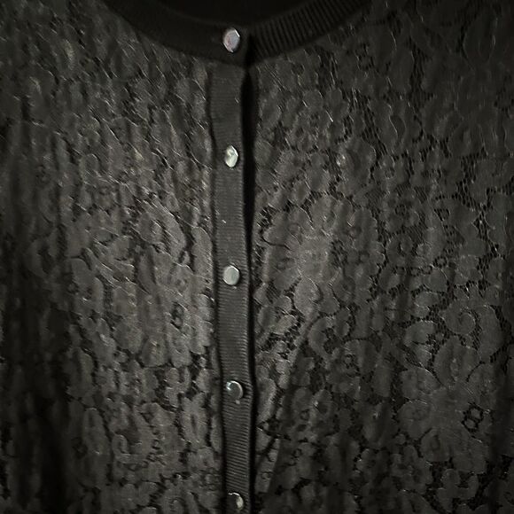 Talbots Black Lace Front Overlay Button Down Knit Cardigan Size M - Picture 2 of 5